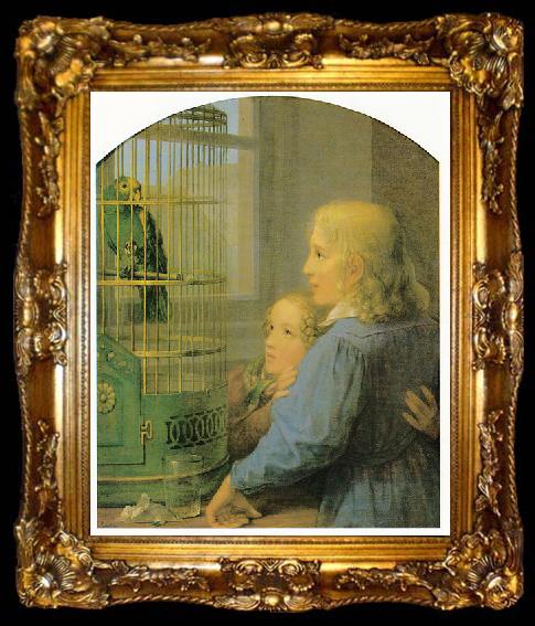framed  Georg Friedrich Kersting Zwei Kinder vor einem Papageienbauer, ta009-2
